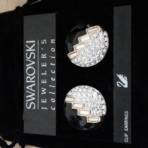 Authentic Swarovski Crystal Swan Stamped Clip Earrings E114